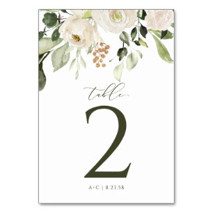 Numéro De Table Mariage Blanc Floral Végétal Botanique Or