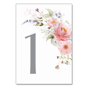 Numéro De Table Mariage blanc rose Fleur sauvage