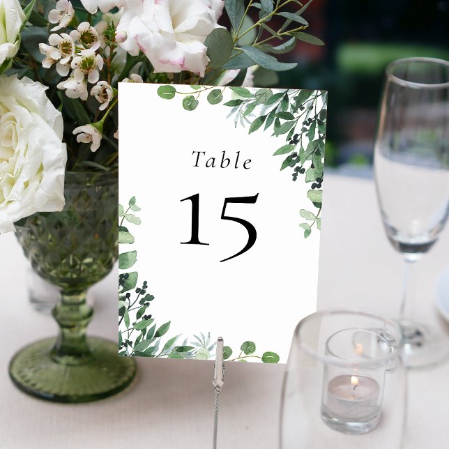 Numéro De Table Mariage blanc vert à l'eucalyptus (Green White Eucalyptus Wedding Table Number)