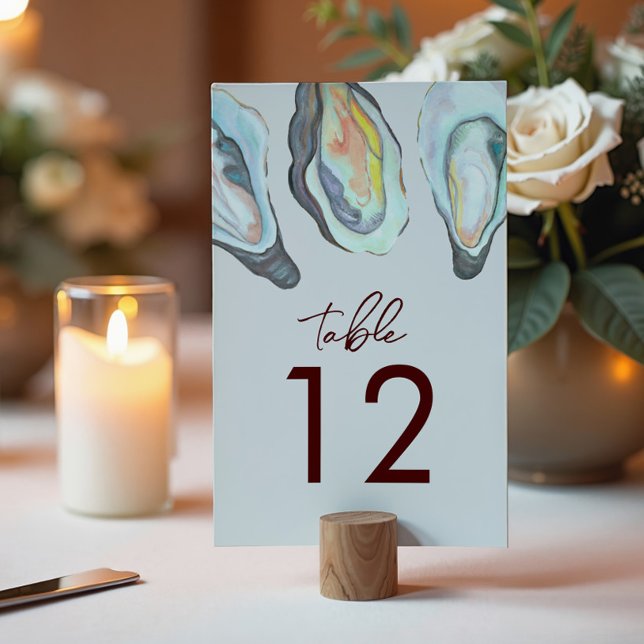 Numéro De Table Mariage bleu de mer de plage côtière huître aquare (Créateur téléchargé)