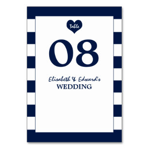 Numéro De Table Mariage bleu et blanc de marine moderne chic