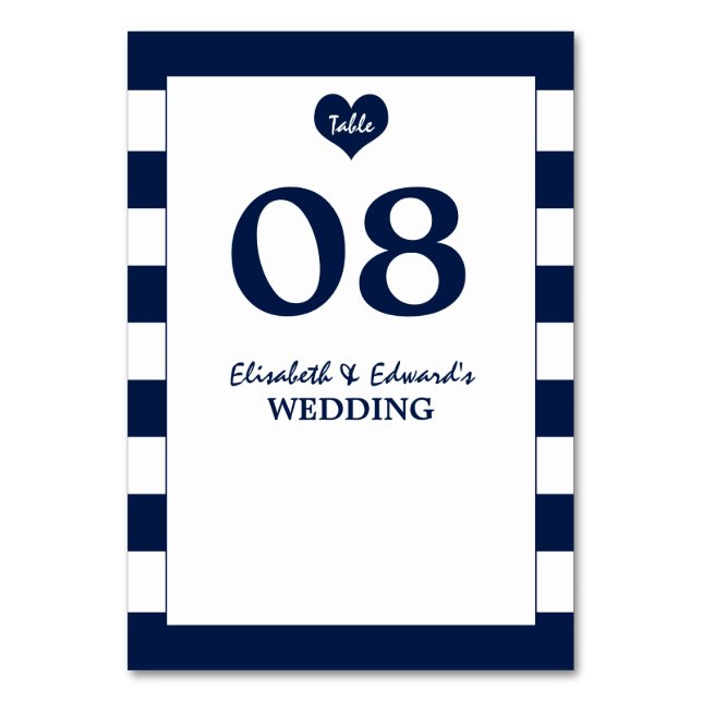 Numéro De Table Mariage bleu et blanc de marine moderne chic (Par défaut)