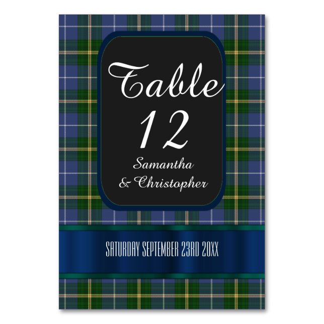 Numéro De Table Mariage bleu et vert tartan plaid (Par défaut)