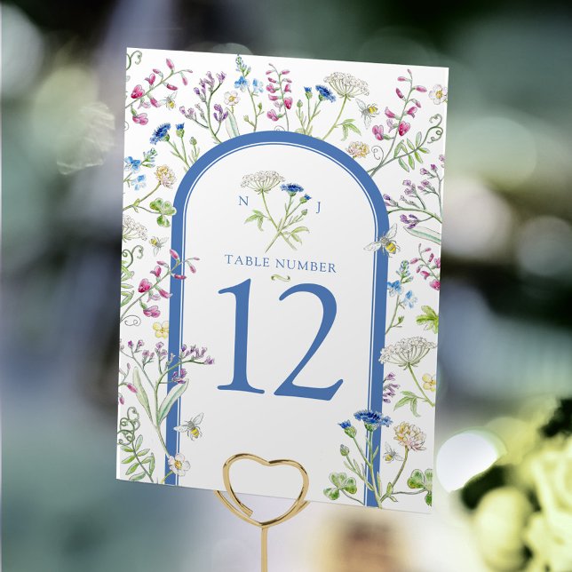 Numéro De Table mariage bleu fleur sauvage floral (Créateur téléchargé)