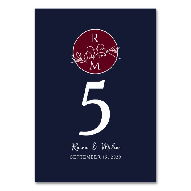 Numéro De Table Mariage bleu marine et burgundy (Par défaut)