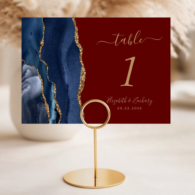 Numéro De Table Mariage bleu marine or agate bordeaux (Créateur téléchargé)