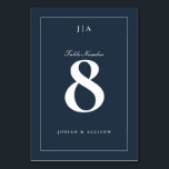 Numéro De Table Mariage Bleu Nuit Classique<br><div class="desc">Une carte de numéro de table de mariage classique simple mais polyvalente avec le monogramme initial du couple.</div>