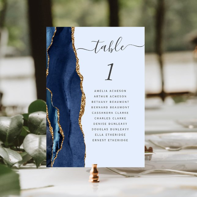 Numéro De Table Mariage Bleu Pâle Agate Or Navy (Créateur téléchargé)