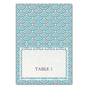 Numéro De Table Mariage bleu vert Vague Motif Nom