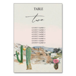 Numéro De Table Mariage bohème au cactus du désert à l'aquarelle