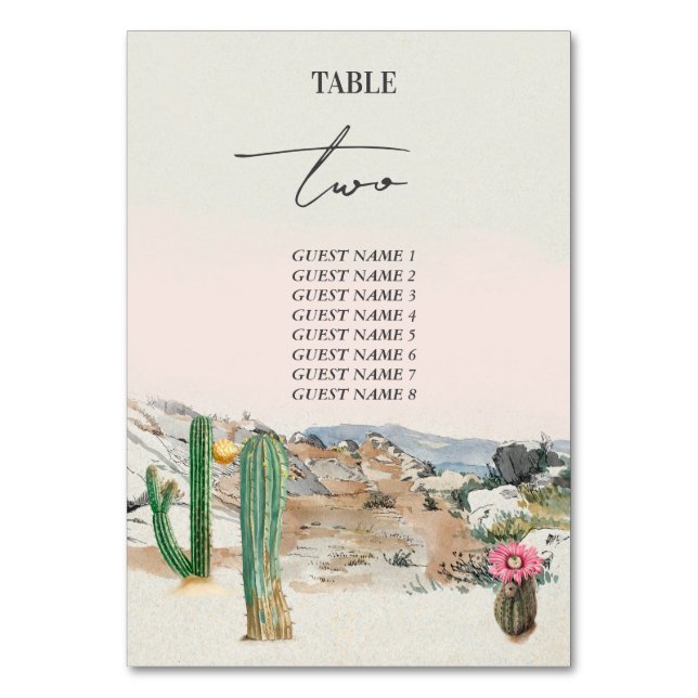 Numéro De Table Mariage bohème au cactus du désert à l'aquarelle (Par défaut)