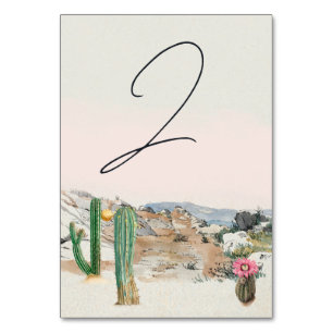 Numéro De Table Mariage bohème au cactus du désert à l'aquarelle
