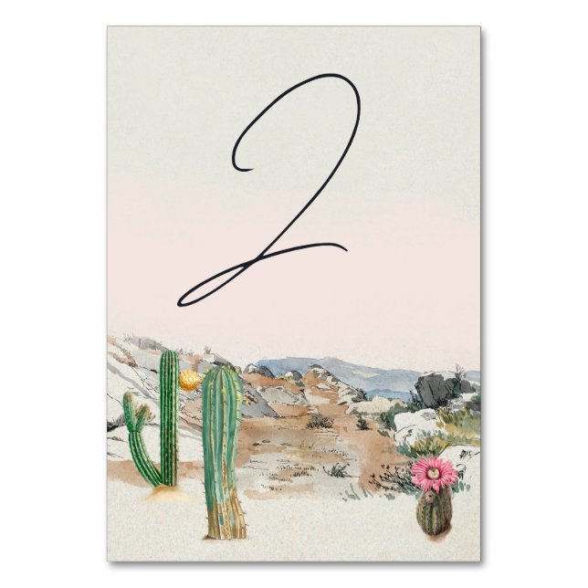 Numéro De Table Mariage bohème au cactus du désert à l'aquarelle (Par défaut)