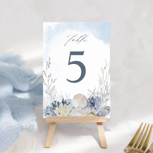 Numéro De Table Mariage bohème bleu océan à l'aquarelle sur la pla