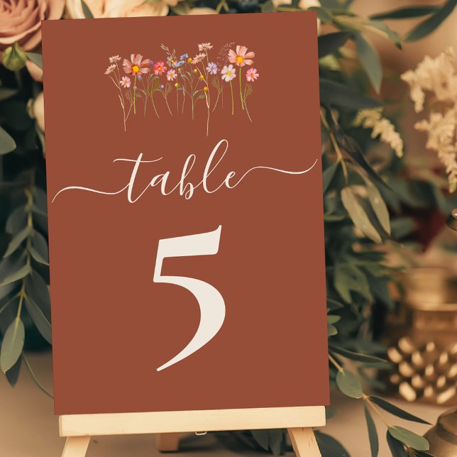 Numéro De Table Mariage Bohème Champêtre Terracotta Automne (Boho fall Wildflower floral terracotta rust tan beige Wedding table number cards)