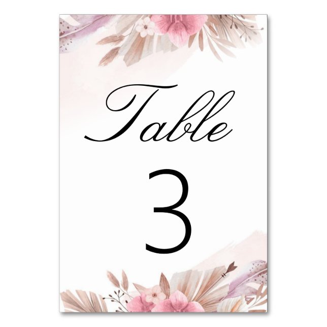 Numéro De Table Mariage Bohème Chic Rose des Pampas et Champagne (Par défaut)