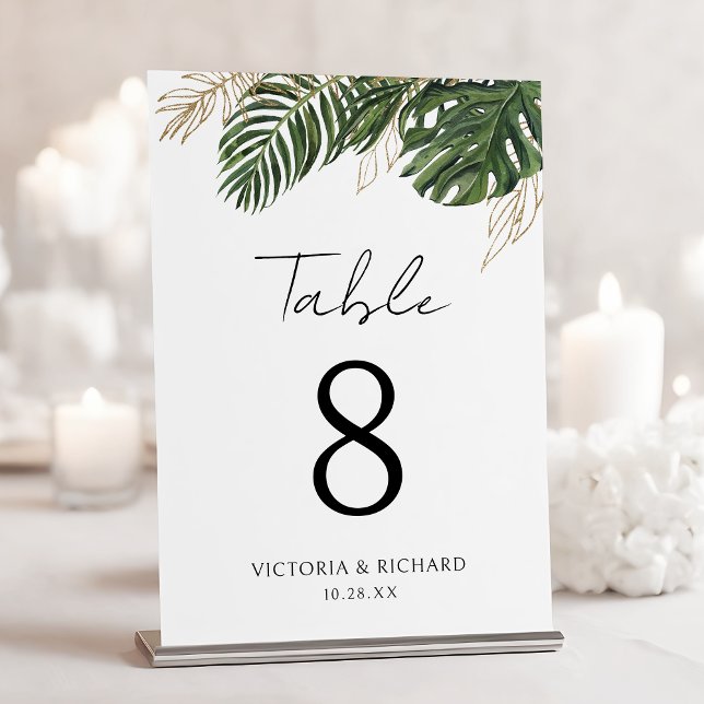 Numéro De Table Mariage Bohème Été Botanique de Verdure Tropicale (Créateur téléchargé)