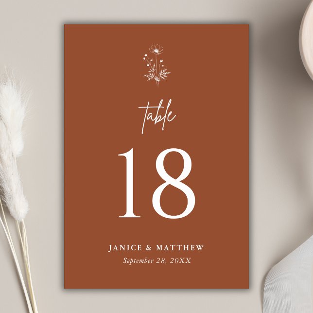Numéro De Table Mariage Bohème Terracotta Fleur Sauvage Rustique (Rustic wildflower terracotta boho wedding table number adds warm charm to your guest seating style)