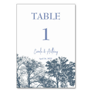 Numéro De Table Mariage Boho Arbres Bleus Bas