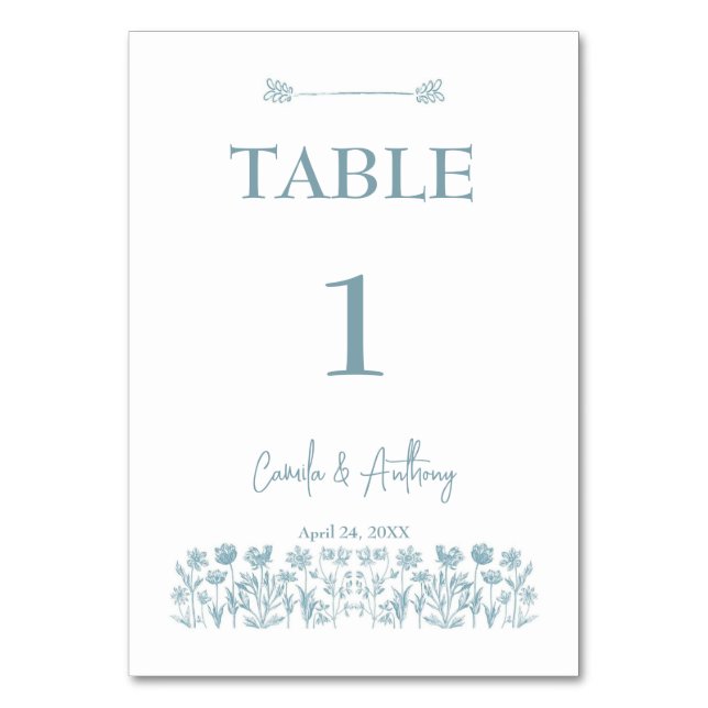 Numéro De Table Mariage Boho Fleur sauvage bleu (Par défaut)