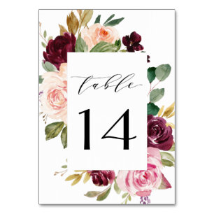 Numéro De Table Mariage Boho Floral Bourgogne Rose Peach Or