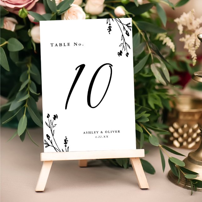 Numéro De Table Mariage Boho Russe Blanc et Noir Fleur sauvage (Créateur téléchargé)