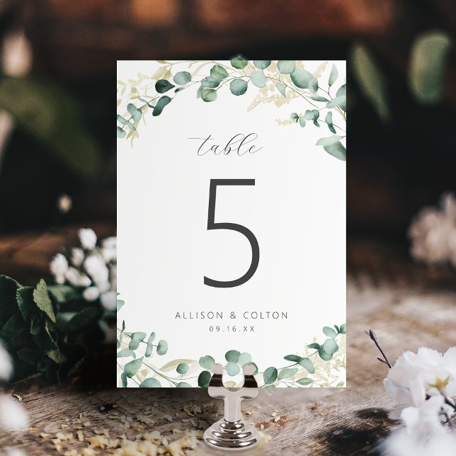 Numéro De Table Mariage boho rustique eucalyptus vert (Rustic eucalyptus greenery boho wedding table number)