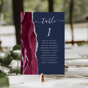 Numéro De Table Mariage Bordeaux Agate Argenté Bleu Marine
