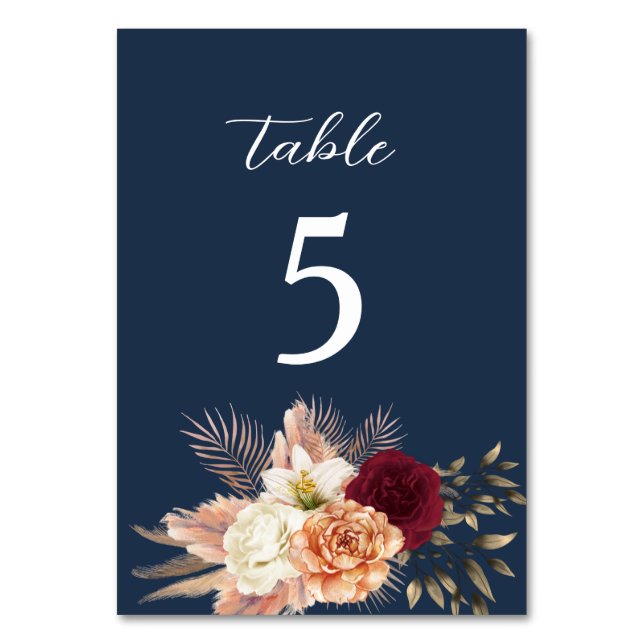 Numéro De Table Mariage Bordeaux et Bleu Marine (Par défaut)