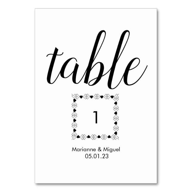 Numéro De Table Mariage Bordure de Sièges Cœur Noir Blanc  (Par défaut)