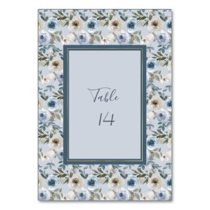 Numéro De Table Mariage botanique bleu et gris