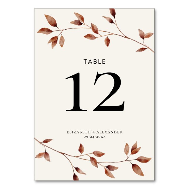 Numéro De Table Mariage botanique des feuilles d'automne modernes (Par défaut)