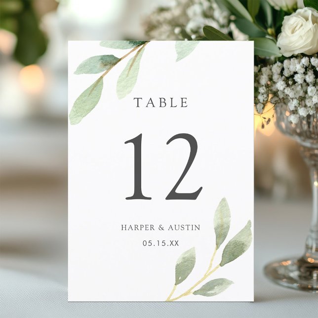 Numéro De Table Mariage botanique du feuillage vert Numéro de tabl (Créateur téléchargé)