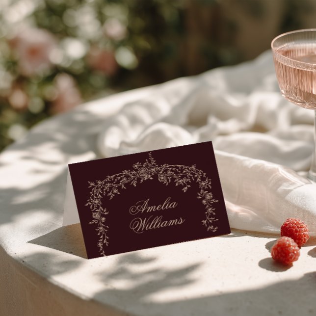 Numéro De Table Mariage Botanique Élégant Fleurs Bordeaux Beige (Créateur téléchargé)