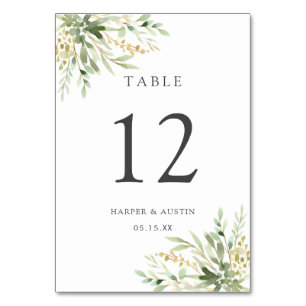 Numéro De Table Mariage Botanique Feuillage Vert