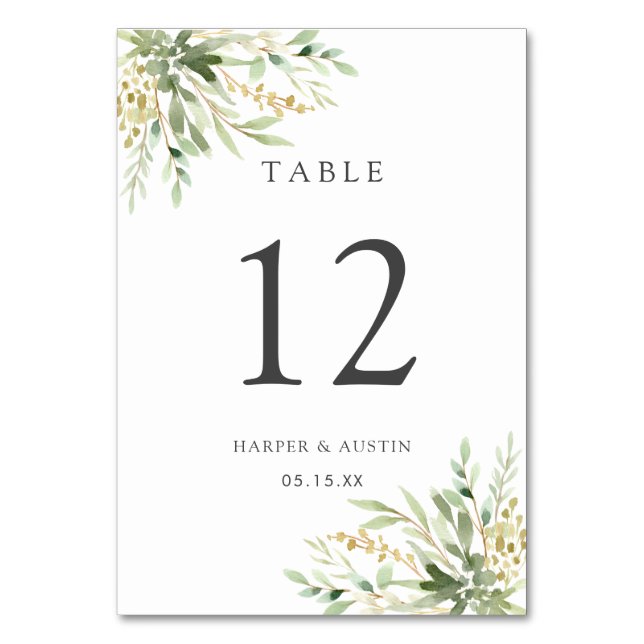 Numéro De Table Mariage Botanique Feuillage Vert (Dos)