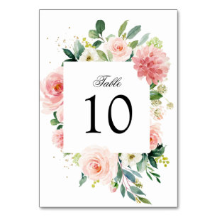 Numéro De Table Mariage Botanique Fleurie Rose Pâle Pastel Élégant