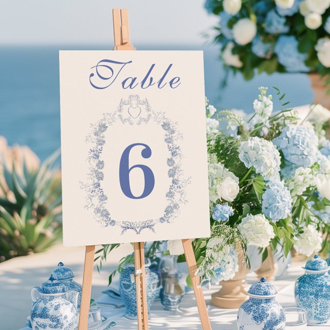 Numéro De Table Mariage botanique floral chinoiserie bleue (Créateur téléchargé)