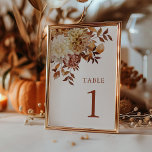 Numéro De Table Mariage botanique moderne de la cascade de cuivre<br><div class="desc">Mariage botanique de l'aquarelle moderne en cuivre d'automne Numéro de tableau. Ce numéro de table de mariage est élégant et rustique, avec une aquarelle peinte à la main, des feuilles orange brûlé et en terre cuite, des dahlias crème et beige, et de beaux roses de couleur rouille, parfaits pour un...</div>