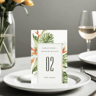 Numéro De Table Mariage botanique vert orange tropical