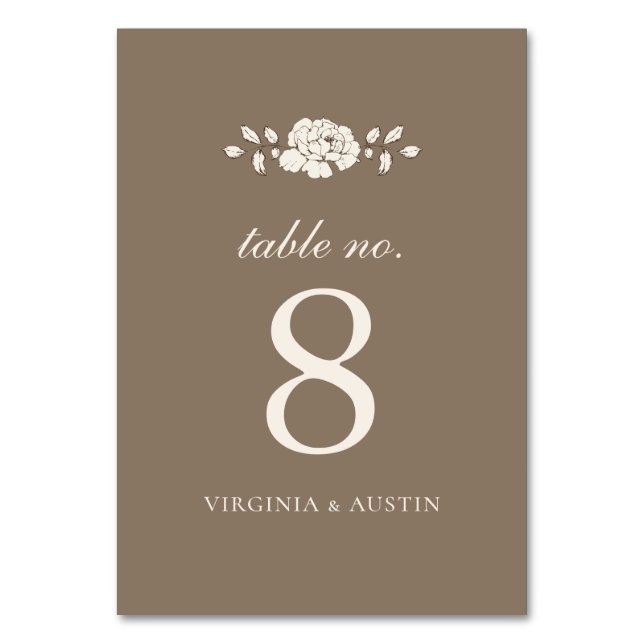 Numéro De Table Mariage Botanique Vintage Brun (Par défaut)