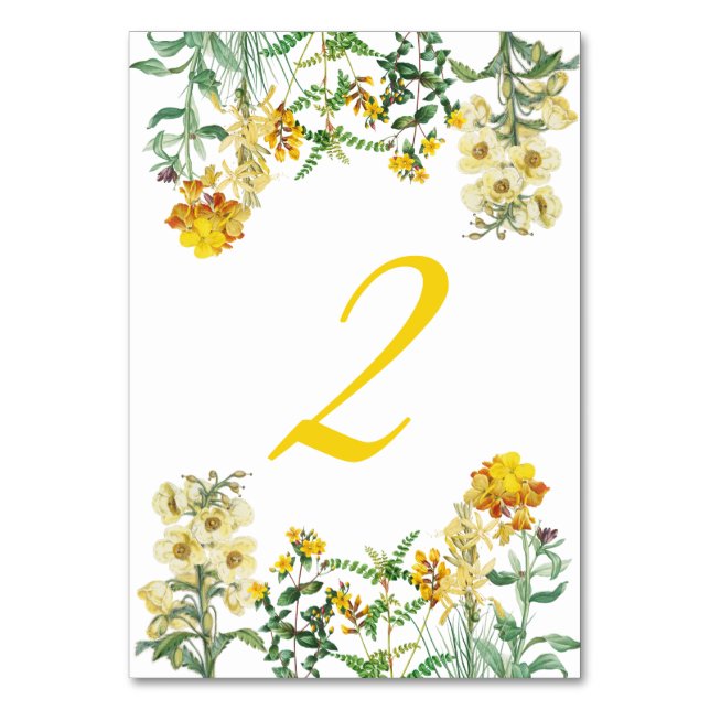 Numéro De Table Mariage botanique vintage jaune Aquarelle (Par défaut)