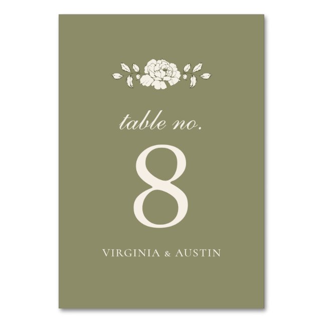 Numéro De Table Mariage Botanique Vintage Vert Sauge (Par défaut)