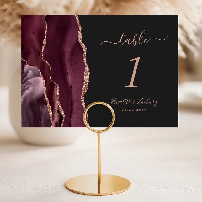 Numéro De Table Mariage Bourguignon Or Rose Agate Foncé (Créateur téléchargé)