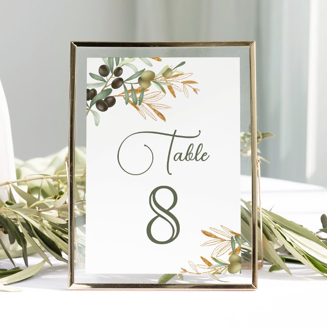 Numéro De Table Mariage Branche Dorée Feuilles d'Olivier (Créateur téléchargé)