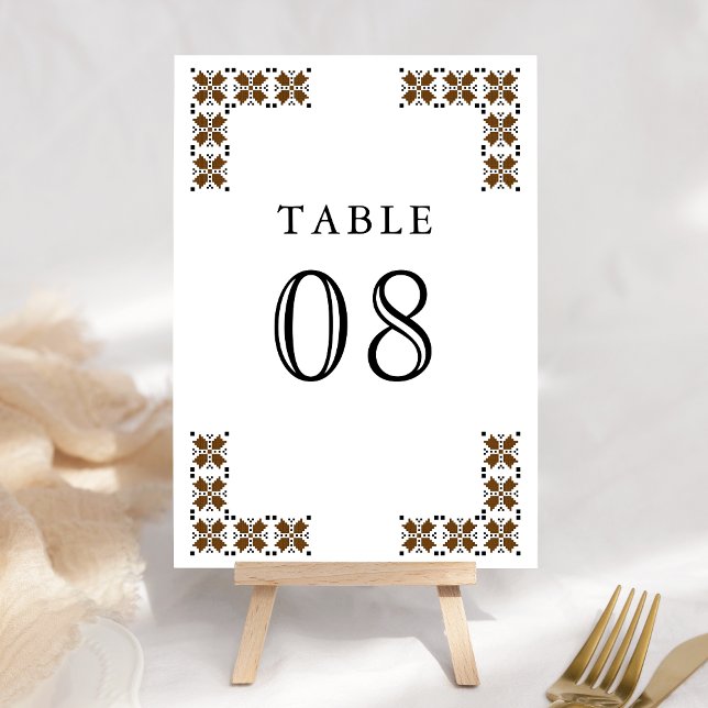 Numéro De Table Mariage Broderie Ukrainienne Marron et Noir (Créateur téléchargé)