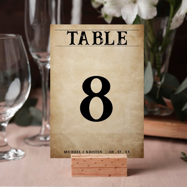 Numéro De Table Mariage Brown rustique désorganisé (Distressed Rustic Brown Wedding Table Number)