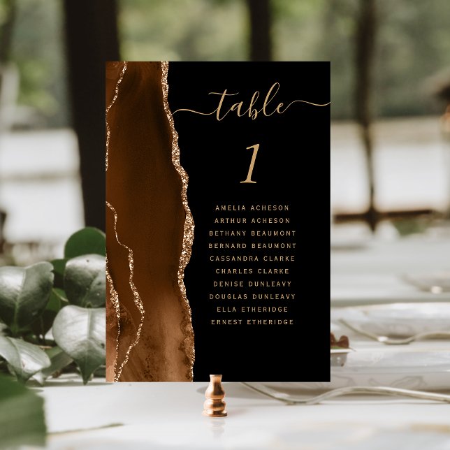 Numéro De Table Mariage Brun Moka Agate Noir (Créateur téléchargé)