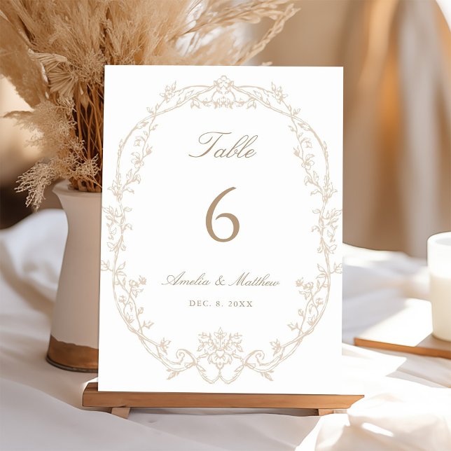 Numéro De Table Mariage Cadre Floral Orné de Sable (Créateur téléchargé)