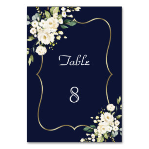 Numéro De Table Mariage cadre vert fleurs blanches aquarelle rose
